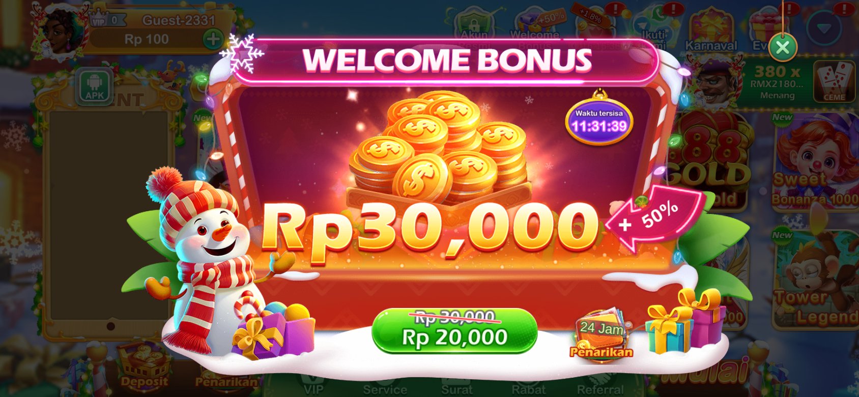Bonus selamat datang Dot K3K3 8 218 dengan diskon spesial untuk pengguna baru.