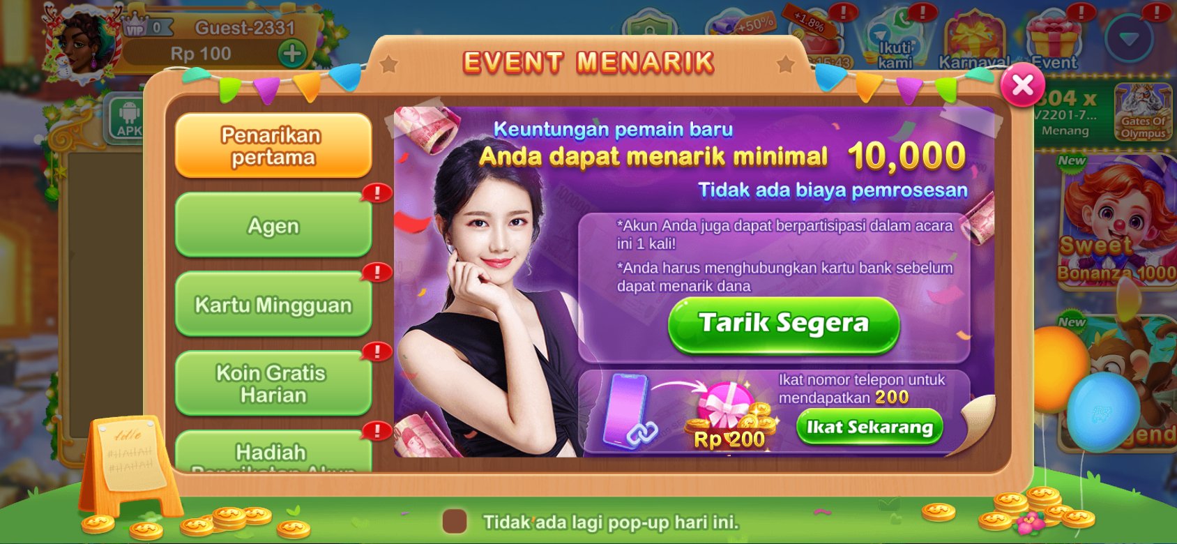 Penarikan cepat tanpa biaya di Dot K3K3 8 218 untuk pemain baru.
